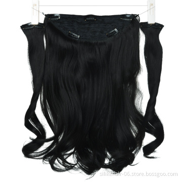 Best Price Clip in One Piece Hair Extension Wavy Ombre Black Invisible Wire Fish Line Hair Synthetic Hair Extensions